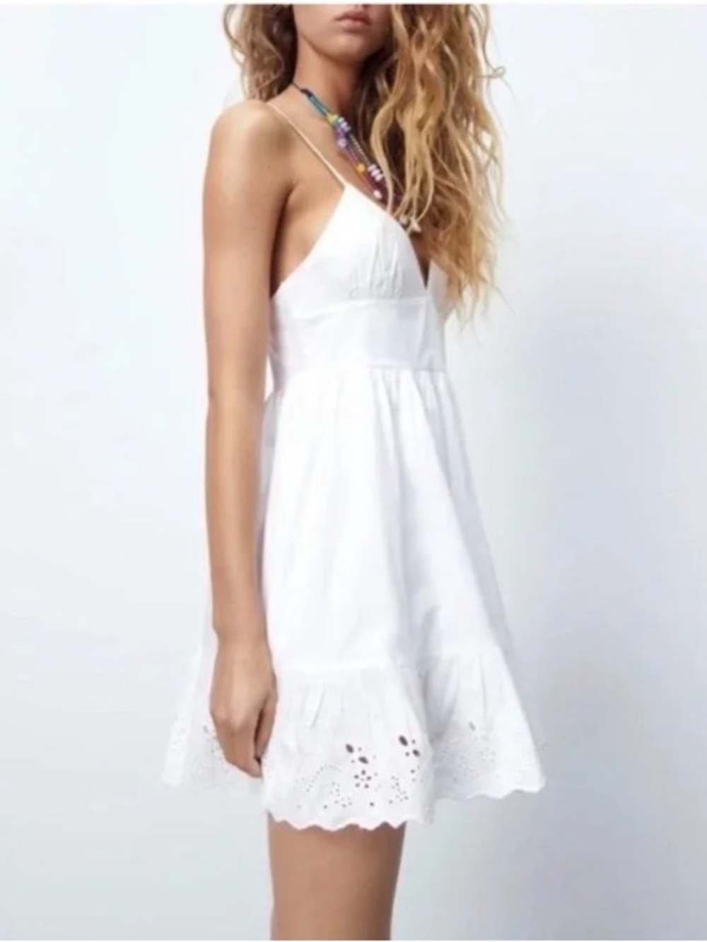 Zara Open Work Embroidered Mini Dress White